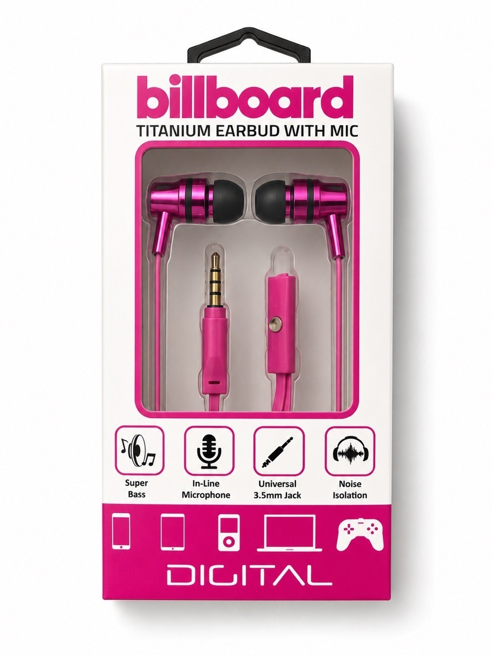 Billboard Titanium Wired Earbuds with Mic Pink NIP